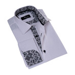 Geometric Print Lined French Cuff Dress Shirt // White + Black (L)