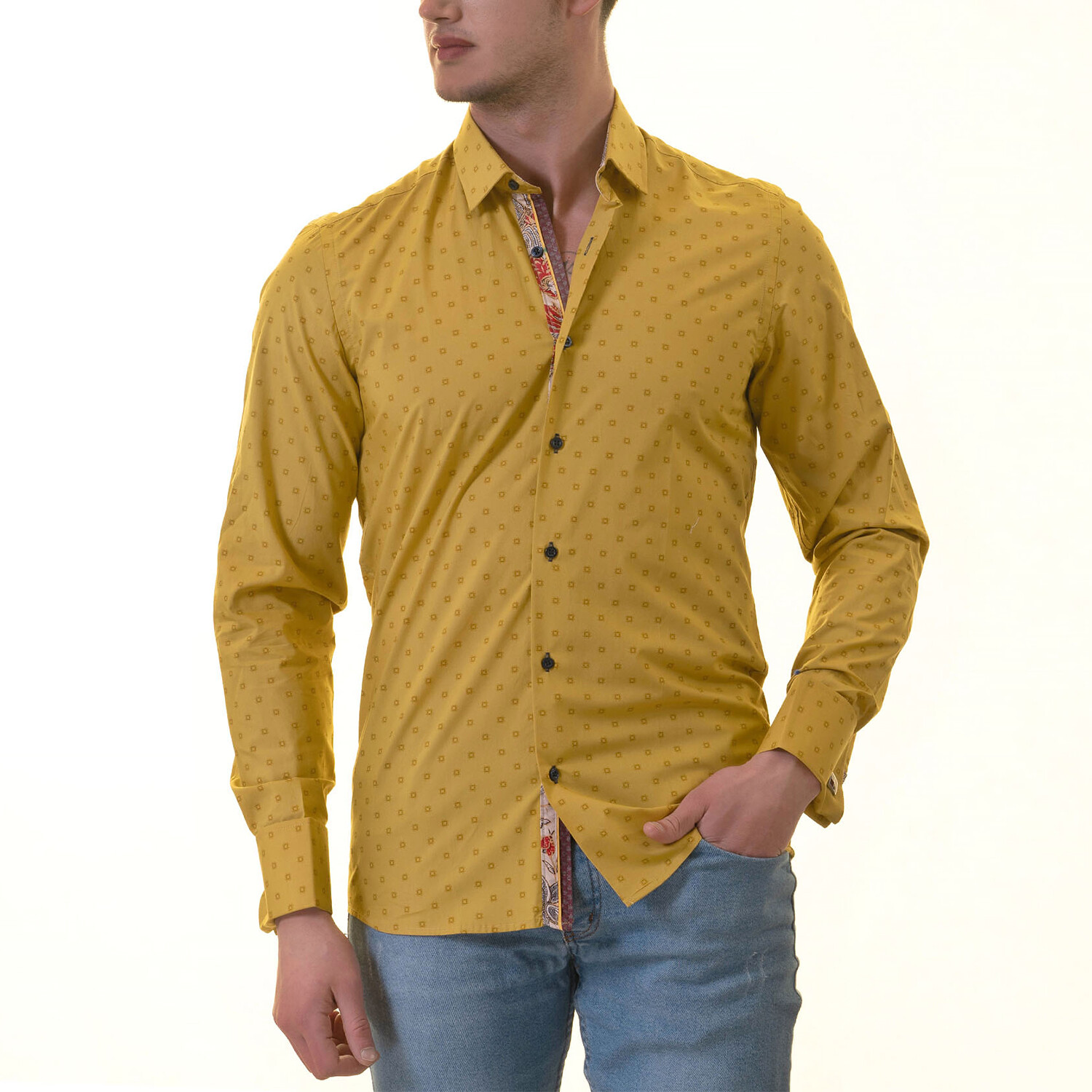 Floral Lined French Cuff Dress Shirt // Mustard + Multi (3XL) - Amedeo ...