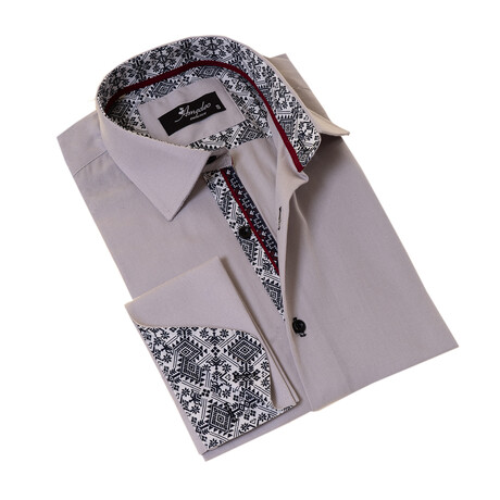 Reversible French Cuff Dress Shirt // Creme + Black + White Geometric Print (S)
