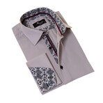 Reversible French Cuff Dress Shirt // Creme + Black + White Geometric Print (L)