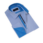Checkered Print Lined French Cuff Dress Shirt // White + Blue (L)