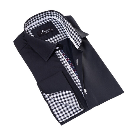 European Made & Designed Reversible Cuff French Cuff Dress Shirt // Style 2 // Black (S)