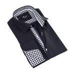 Checkered Print Lined French Cuff Dress Shirt // White + Black (XL)