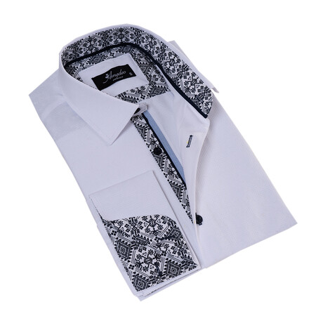 Reversible French Cuff Dress Shirt // White + Black Floral Lined (S)
