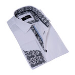 Reversible French Cuff Dress Shirt // White + Black Floral Lined (M)