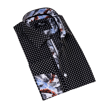 Reversible French Cuff Dress Shirt // Black + White Tropical Lined (XS)