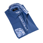 Reversible French Cuff Dress Shirt // Blue + White Floral Lined (M)