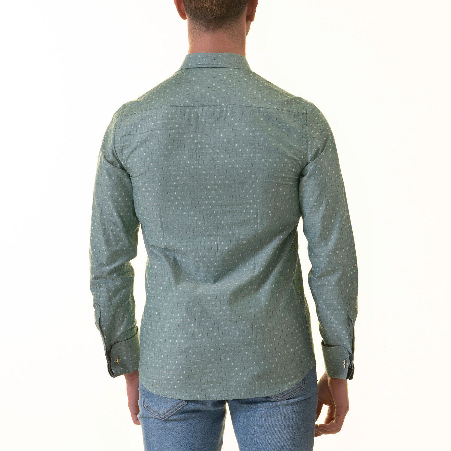 Contrast Pattern French Cuff Dress Shirt // Green + Multi (4XL ...