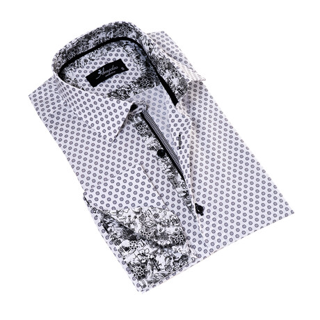 Reversible French Cuff Dress Shirt //White + Black Contrast Pattern Style 2 (XL)