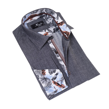 European Made & Designed Reversible Cuff French Cuff Dress Shirt // Style 1 // Gray (S)