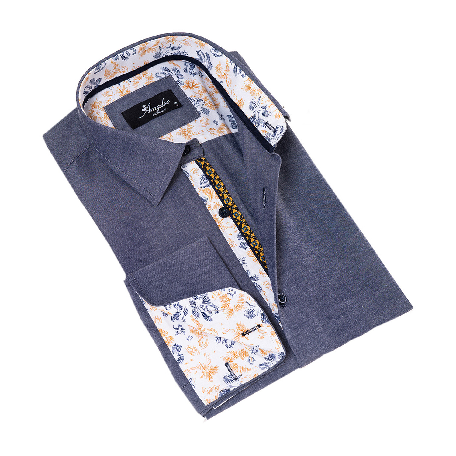 Reversible French Cuff Dress Shirt // Blue Floral Lined (S) - Amedeo ...