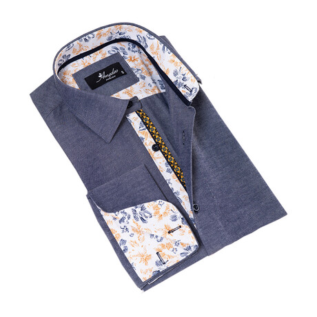 Floral Lined French Cuff Dress Shirt // Blue + Multi (S)