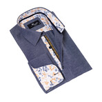 Floral Lined French Cuff Dress Shirt // Blue + Multi (L)