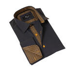 Geometric Print Lined French Cuff Dress Shirt // Black + Gold (L)