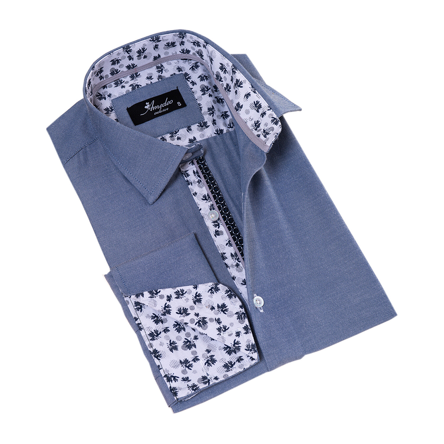 Reversible French Cuff Dress Shirt // Gray Floral Lined (L) - Amedeo ...