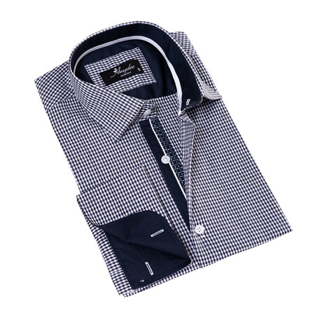 Checkered Print Lined French Cuff Dress Shirt // Style 1 // Black + White (S)