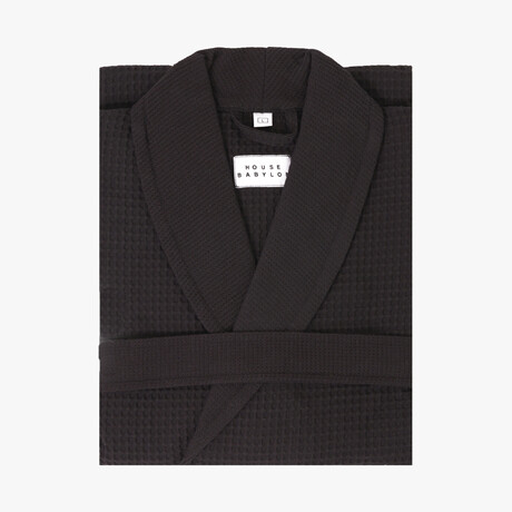 Waffle Knit Bathrobe // Black (Small/Medium)