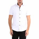 Windowpane Texture Short-Sleeve Button-Up Shirt V2 // White (3XL)