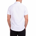 Windowpane Texture Short-Sleeve Button-Up Shirt V1 // White (XL)