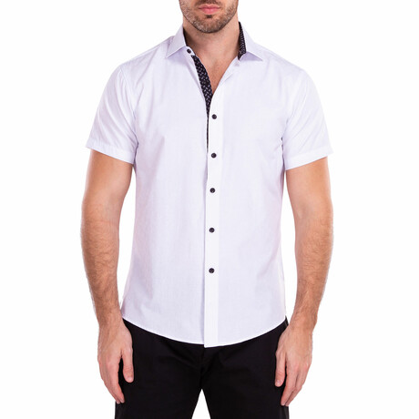 Paisley Short-Sleeve Button-Up Shirt // White (XS)