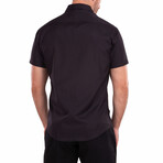 Windowpane Texture Short-Sleeve Button-Up Shirt // Black (3XL)