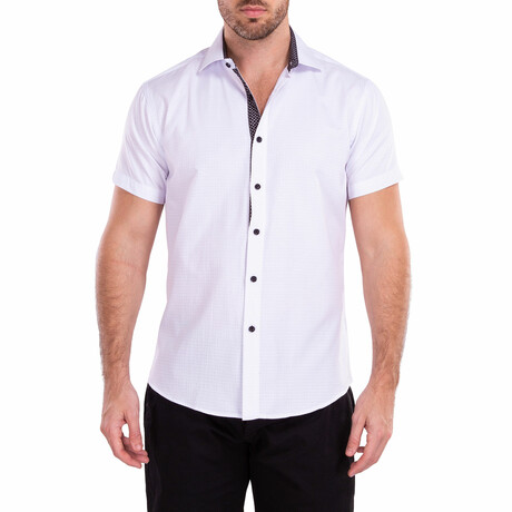 Windowpane Texture Short-Sleeve Button-Up Shirt V1 // White (XS)