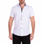 Windowpane Texture Short-Sleeve Button-Up Shirt V1 // White (3XL)