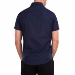 Paisley Short-Sleeve Button-Up Shirt // Navy (XS)