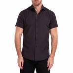 Geometric Short-Sleeve Button-Up Shirt // Black (S)