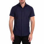 Paisley Short-Sleeve Button-Up Shirt // Navy (3XL)