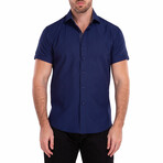 Geometric Short-Sleeve Button-Up Shirt // Navy (S)