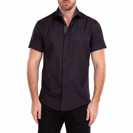 Windowpane Texture Short-Sleeve Button-Up Shirt // Black (XS)