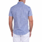 Classic Linen Texture Short-Sleeve Button-Up Shirt // Blue (XS)