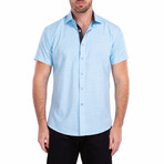 Dotted Short-Sleeve Button-Up Shirt // Blue (M)