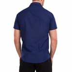 Geometric Short-Sleeve Button-Up Shirt // Navy (XS)
