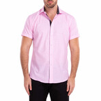 Dotted Short-Sleeve Button-Up Shirt // Pink (M)