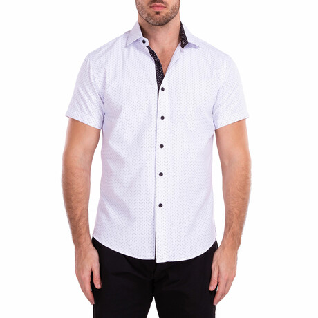 Dotted Short-Sleeve Button-Up Shirt // White (L)