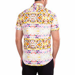 Geometric Print Short-Sleeve Button-Up Shirt // Black (XL)