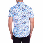 Floral Print Short-Sleeve Button-Up Shirt // Blue (L)
