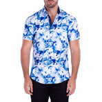 Ink Splash Short-Sleeve Button-Up Shirt // Navy (S)