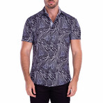 Zebra Print Short-Sleeve Button-Up Shirt // Black (XS)