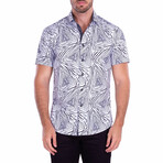 Zebra Print Short-Sleeve Button-Up Shirt // White (2XL)