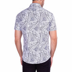 Zebra Print Short-Sleeve Button-Up Shirt // White (2XL)