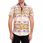 Geometric Print Short-Sleeve Button-Up Shirt // Black (2XL)