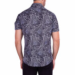 Zebra Print Short-Sleeve Button-Up Shirt // Black (XS)
