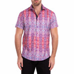 Boho Kaleidoscope Short-Sleeve Button-Up Shirt // Red (S)