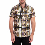 Abstract Print Short-Sleeve Button-Up Shirt // White (2XL)