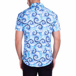 Spiral Tie-Dye Print Short-Sleeve Button-Up Shirt // Turquoise (S)