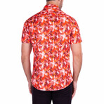 Watercolor Paisley Short-Sleeve Button-Up Shirt // Red (M)