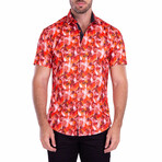 Watercolor Paisley Short-Sleeve Button-Up Shirt // Red (XS)